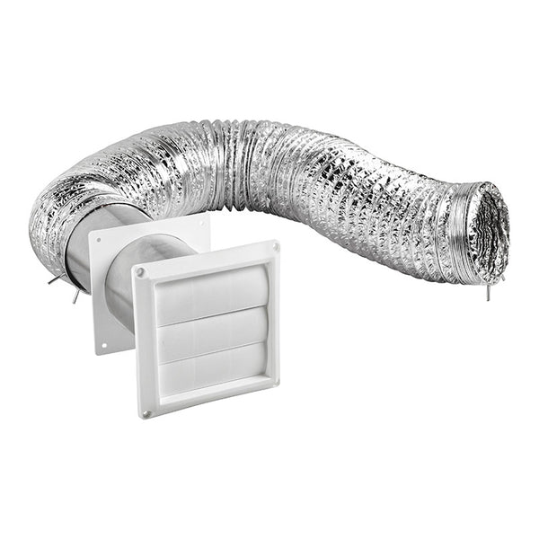 Lambro 1377W Louvered Hood Vent Kit w/ UL 2158A Transition Duct, White, 4" x 5'