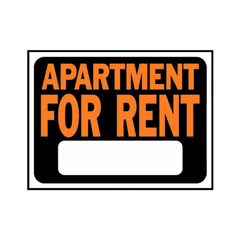 Hy-Ko 3001 Apartment For Rent Sign, 9" x 12", Hy-Glo Orange & Black