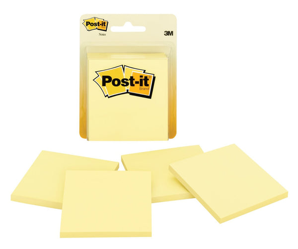 Post-it 5400A Standard Note Pad, 3" x 3", Canary Yellow, 4 Pack