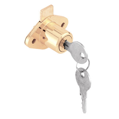 Slide-Co U-9947 Brass Plated Drawer & Cabinet Lock, 7/8"