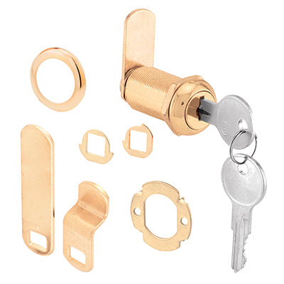 Slide-Co U-9953 Stainless Steel Face Drawer/Cabinet Lock, 1-3/8", Brass Finish