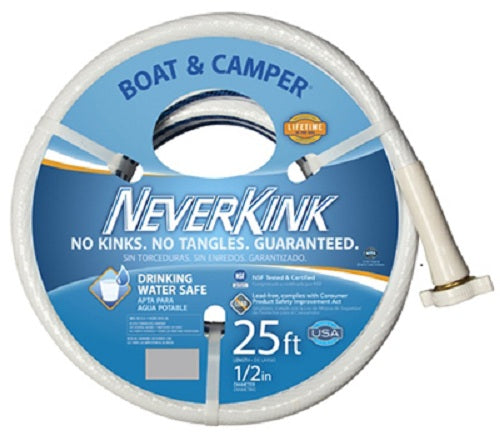 Teknor Apex 7612-25 Neverkink Boat & Camper Hose, 1/2" x 25', White/Blue Stripe