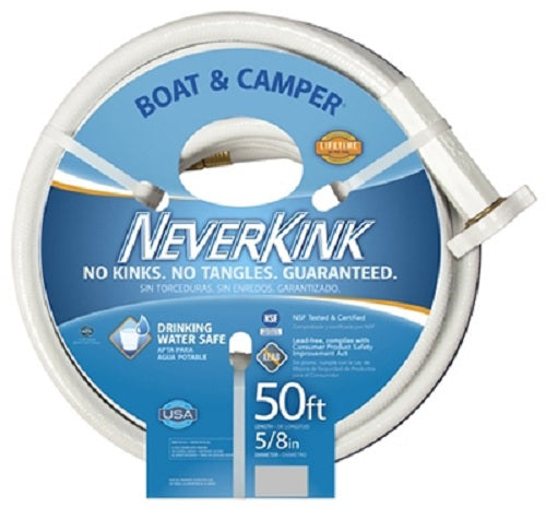 Neverkink 8612-50 Boat & Camper Hose, 5/8" x 50', White/Blue Stripe