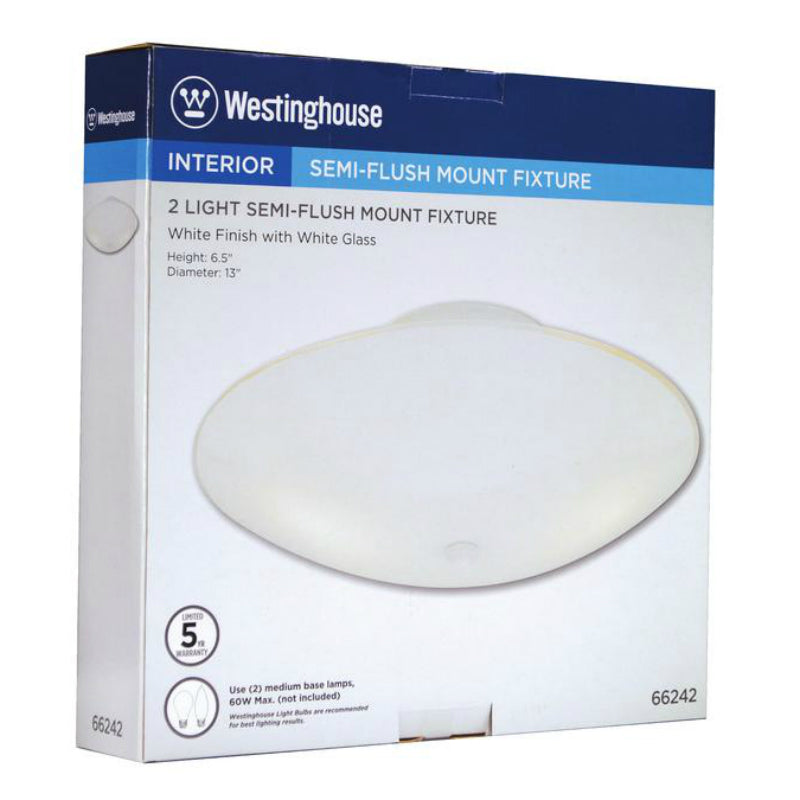 Westinghouse 66242 2-Light Semi-Flush-Mount Ceiling Fixture, White Finish