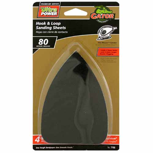 Gator 7702 Detail Hook and Loop Sanding Sheet, 80 Grit, 4 Pack