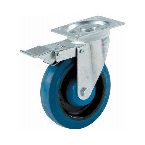 Shepherd Hardware 9262 Elastic Rubber Swivel Plate Caster w/Lock Brake, 4", Blue