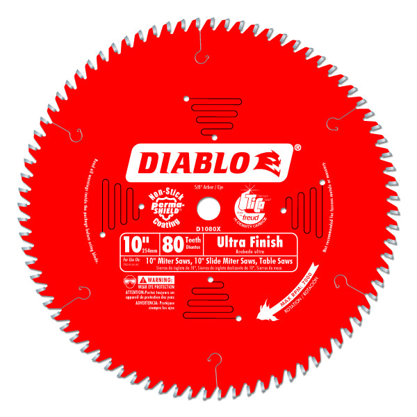 Diablo D1080X Ultra Fine Finish Blade, 10" x 80 Tooth, 5/8" Arbor