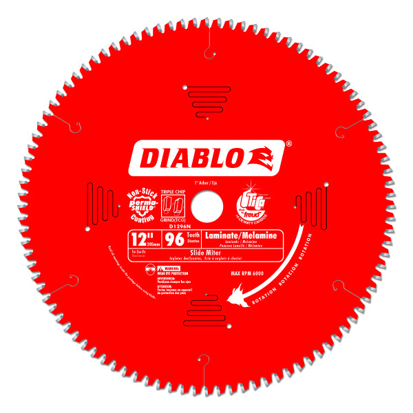 Diablo D1296N Non-Ferrous Metals/Plastics Saw Blade, 12" x 96 Tooth, 1" Arbor