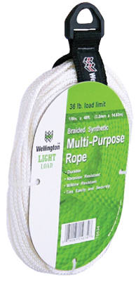 Wellington 15634 Diamond Braided Nylon Multi-Purpose Rope, White, 1/8" x 48'