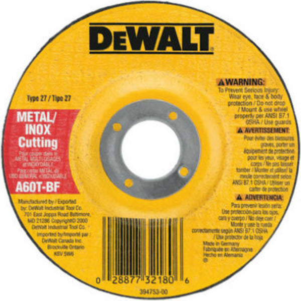 DeWalt® DW8424 High Performance™ Type 27 Metal Cutting Wheel, 4-1/2" x 7/8"