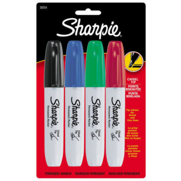 Sharpie® 38254PP Chisel Tip Permanent Markers, Assorted Colors, 4-Pack