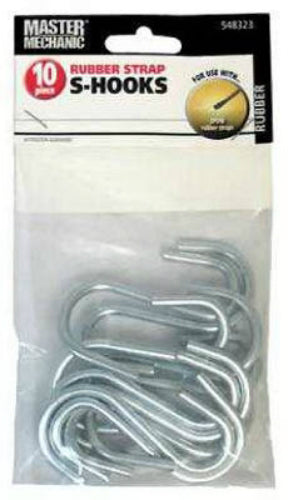 Master Mechanic MM65 Rubber Strap S-Hook, Zinc Coated, 10-Pack