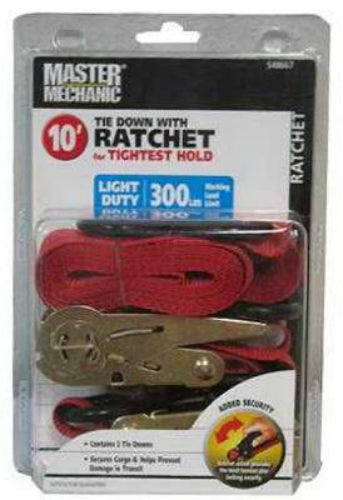 Master Mechanic MM05 Ratchet Tie Down, 1" x 10', 2-Pack