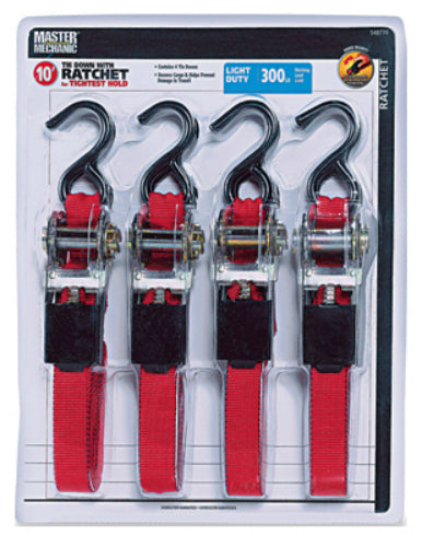 Master Mechanic MM16 Ratchet Tie Down, 1" x 10', 4-Pack