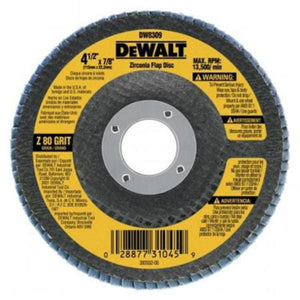 DeWalt® DW8309 High Performance™ Zirconia Flap Disc, 80 Grit, 4-1/2" x 7/8"