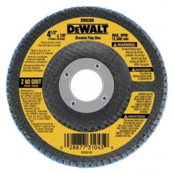 DeWalt® DW8309 High Performance™ Zirconia Flap Disc, 80 Grit, 4-1/2" x 7/8"