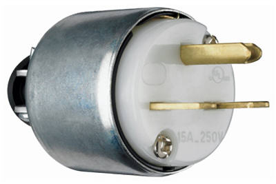Pass & Seymour Armored Plug, 15A, 250V, White