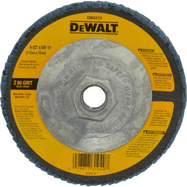 DeWalt® DW8313 High Performance™ Zirconia Flap Disc, 80 Grit, 4-1/2" x 5/8"-11