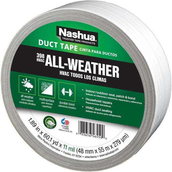 Nashua® 1207797 All-Weather HVAC Duct Tape, White, 11 Mil, 1.89" x 60 Yd, #398