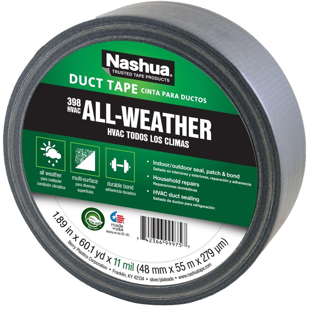 Nashua® 1086188 All-Weather HVAC Duct Tape, Silver, 11 Mil, 1.89" x 60 Yd, #398