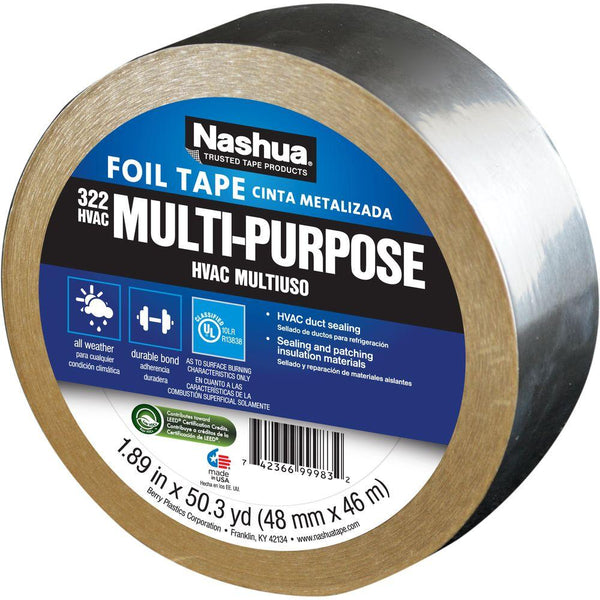 Nashua® 1207792 322™ Aluminum Multi-Purpose HVAC Foil Tape, 1.89" x 50 Yd