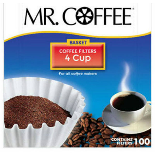 Mr. Coffee JR100 Basket Style Coffee Filters, White, 4-Cup, 100-Count