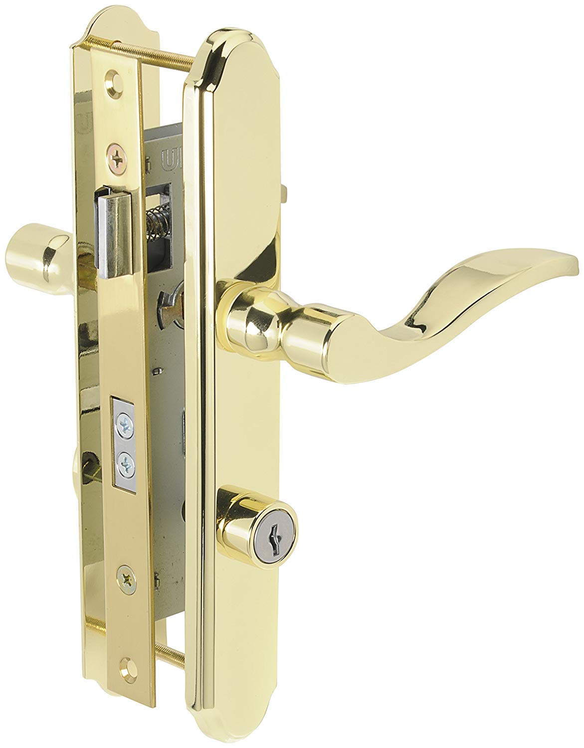 Surface Mount Lever, Storm Door Handle with Deadbolt , Brass/White