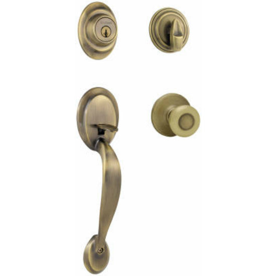 Kwikset® 687DAXT-5-SMT-CP Security Dakota Entry Handleset, Antique Brass