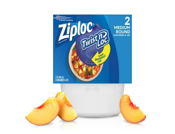 Ziploc® 18035 Twist 'N Loc® Medium Round Containers & Lids, 32 Oz, 2-Count