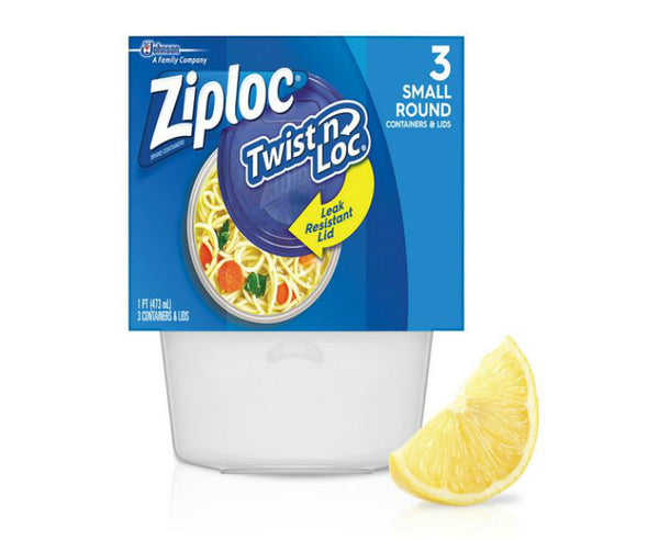 Ziploc® 18036 Twist 'N Loc® Small Round Containers & Lids, 16 Oz, 3-Count