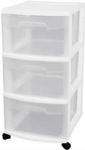 Sterilite® 28308002 Three Drawer Cart with White Frame