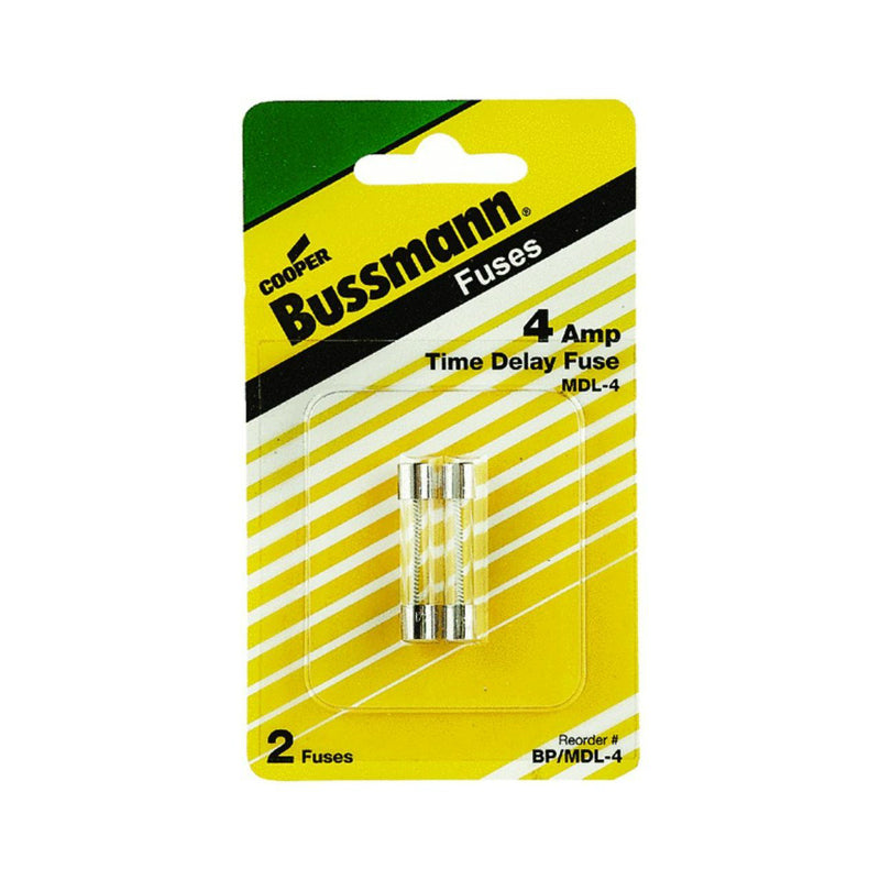 Cooper Bussmann BP/MDL-4 Time-Delay Glass Tube Fuses, 4A, 250V, 2-Pack