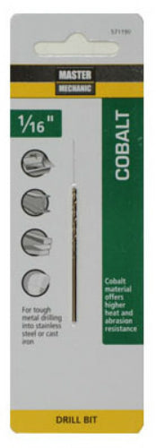 Master Mechanic 571190 Jobber Length Cobalt Drill Bit, 1/16" x 1-7/8"