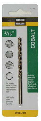 Master Mechanic 571240 Jobber Length Cobalt Drill Bit, 3/16" x 3-1/2"