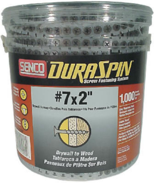 Senco® 07A200P Duraspin #7 Shank Auto Feed Drywall To Wood Screw, 2", 1000-Ct