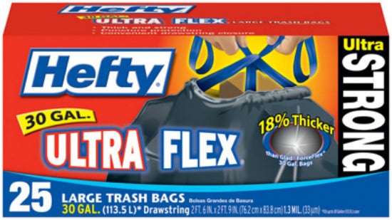 Hefty® E8-0625 Ultra Large Drawstring Trash Bag, 30-Gallon, Black, 25-Ct