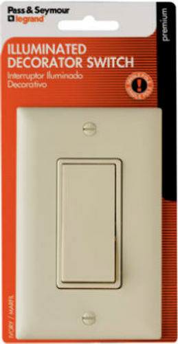 Pass & Seymour TM870ISLCCC5WP Illuminated Decorator Lighted Switch, 15A, Ivory
