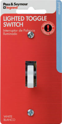 Pass & Seymour Lighted Toggle Switch, 15A, White