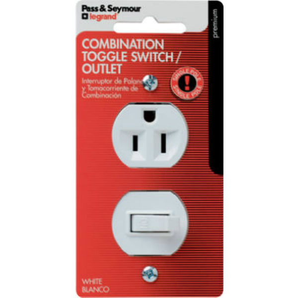 Pass & Seymour 691WCCC5 Combination Toggle Switch/Outlet, 15A, White