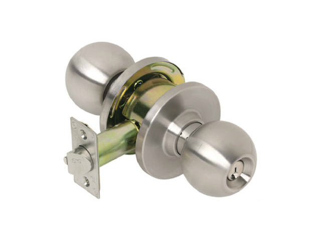 Tell CL100008 Entry Ball Knob Lock, Satin Stainless Steel, 2-3/4" Backset
