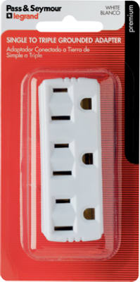 Pass & Seymour Single To Triple Grounded Adapter, 15A, 125V, White
