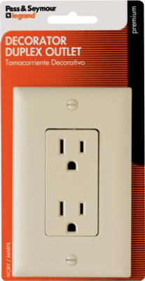 Pass & Seymour Decorator Duplex Receptacle, 15A, 125V, Ivory