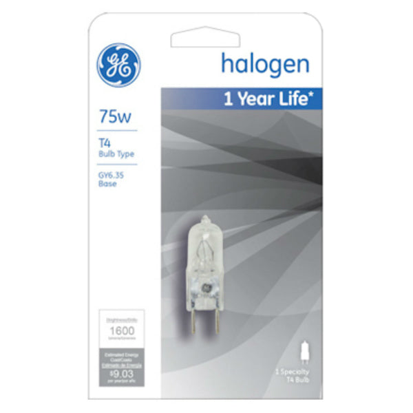 GE Lighting 19377 Single-Ended GY6.35 Base T4 Quartz Halogen Lamp, 75W, 12V