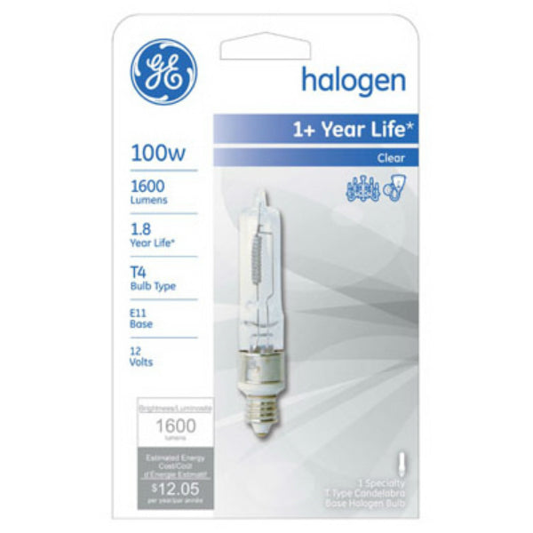 GE Lighting 19383 Mini Candelabra Base T4 Quartz Halogen Bulb, Clear, 100W