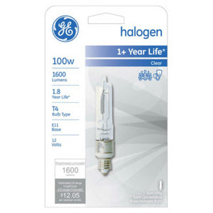 GE Lighting 19383 Mini Candelabra Base T4 Quartz Halogen Bulb, Clear, 100W