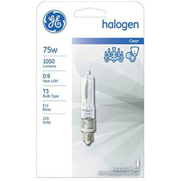 GE Lighting 12715 Mini Candelabra Base T3 Quartz Halogen Bulb, Clear, 75W