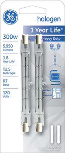 GE Lighting 85047 Double-Ended T2.5 Heavy-Duty Quartz Halogen Bulb 300W, 2-Pk