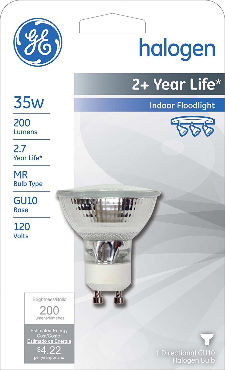 GE Lighting 16752 Quartz Halogen GU10 Base MR16 Floodlight Bulb, 35W, 120V