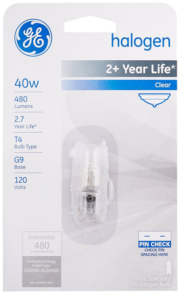 GE Lighting 16755 Single-Ended G9 Base T4 Quartz Halogen Bulb, 40W, 120V