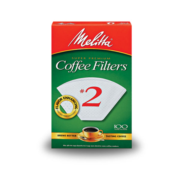 Melitta® 622712 Cone Coffee Filter, White, #2, 100-Pack